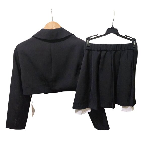 NWT Commense 2pc Black Cropped Blazer & Pleated Mini Skirt W/ White ~ Small - Picture 4 of 10